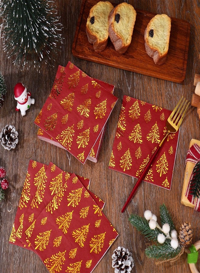 JarThenaAMCS مناديل كوكتيل عيد الميلاد من جارثينا إيه إم سي إس، 100 قطعة، ورق أحمر وذهبي لامع، مزينة بشجرة عيد الميلاد، مناديل ورقية للاستخدام مرة واحدة، مثالية لحفلات عيد الميلاد الشتوية، أدوات مائدة وديكور. - Image 4